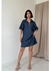 Mavi Tencel Kuplu Elbise
