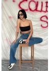 Mavi Yüksek Bel Ve Geniş Paça Jeans Pantolon