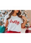 Merry Baskılı T-shirt - Beyaz