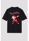 Merry Christmas Baskılı Noel Babalı T-shirt - Siyah