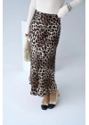 Midi Saten Etek - Leopar