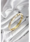 Mineli Pirinç Çiçek Desenli Zirkon Taşlı Gold Renk Kadın Kelepçe (çap 60 mm)