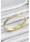 Mineli Pirinç Çiçek Motif Pembe Renk Kadın Kelepçe