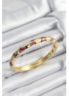 Mineli Pirinç Fuşya Ve Krem Petek Motifli Gold Renk Kadın Kelepçe