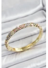 Mineli Pirinç Gold Renk Pembe Çiçek Motifli Kadın Kelepçe