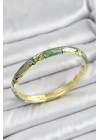 Mineli Pirinç Gold Renk Yeşil Çiçek Motifli Kadın Kelepçe