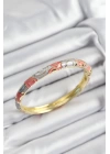 Mineli Pirinç Gri Ve Pembe Sarmal Motifli Gold Renk Kadın Kelepçe