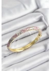 Mineli Pirinç Gri Ve Pembe Sarmal Motifli Gold Renk Kadın Kelepçe