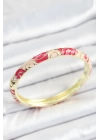 Mineli Pirinç Kırmızı Pembe Sarmal Desenli Gold Renk Kadın Kelepçe