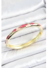 Mineli Pirinç Pembe Baklava Desenli Gold Renk Kadın Kelepçe