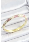 Mineli Pirinç Pembe Bej Sarmal Desenli Gold Renk Kadın Kelepçe