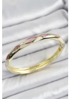 Mineli Pirinç Pembe Beyaz Geometrik Motifli Kadın Kelepçe