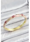 Mineli Pirinç Pembe Çiçek Desenli Kadın Kelepçe