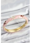 Mineli Pirinç Pembe Çiçek Motifli Gold Kadın Kelepçe