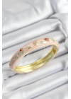 Mineli Pirinç Pembe Çiçek Motifli Gold Renk Kadın Kelepçe
