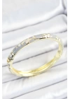 Mineli Pirinç Zirkon Taşlı Gri Çiçek Desenli Gold Renk Kadın Kelepçe