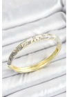 Mineli Pirinç Zirkon Taşlı Gri Çiçek Desenli Gold Renk Kadın Kelepçe