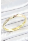 Mineli Pirinç Zirkon Taşlı Pembe Çiçek Desenli Gold Renk Kadın Kelepçe