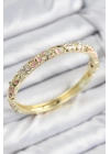 Mineli Pirinç Zirkon Taşlı Pembe Çiçek Motifli Gold Kadın Kelepçe