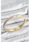 Mineli Pirinç Zirkon Taşlı Pembe Çiçek Motifli Gold Kadın Kelepçe