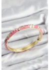Mineli Pirinç Zirkon Taşlı Pembe Çiçek Motifli Gold Kadın Kelepçe