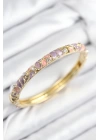 Mineli Pirinç Zirkon Taşlı Pembe Mor Çiçek Motifli Gold Kadın Kelepçe