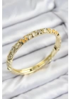 Mineli Pirinç Zirkon Taşlı Sarı Krem Çiçek Motifli Gold Kadın Kelepçe