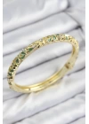 Mineli Pirinç Zirkon Taşlı Yeşil Sarı Çiçek Motifli Gold Kadın Kelepçe