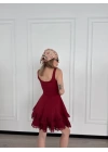 Mini Askılı Elbise - Bordo