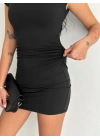 Mini Elbise Yarım Balıkçı Yaka Vücuda Oturan Şık Günlük Elbise - Siyah
