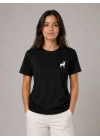 Minimal Geyik Logolu Tişört Bisiklet Yaka Kısa Kol Yazlık T-Shirt - Siyah