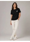 Minimal Geyik Logolu Tişört Bisiklet Yaka Kısa Kol Yazlık T-Shirt - Siyah