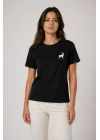 Minimal Geyik Logolu Tişört Bisiklet Yaka Kısa Kol Yazlık T-Shirt - Siyah