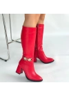 Mooni Kırmızı Cilt Topuklu Çizme