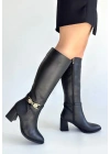 Mooni Siyah Cilt Topuklu Çizme