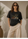 Motosiklet Baskılı Tişört Bisiklet Yaka Kısa Kol Yazlık T-Shirt - Siyah