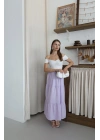 Müslin kumaş keten uzun etek lila pt