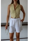 Müslin kumaş şort bağcıklı beyaz pt