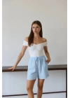 Müslin kumaş şort bağcıklı mavi pt