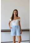Müslin kumaş şort bağcıklı mavi pt