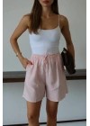 Müslin kumaş şort bağcıklı pembe pt
