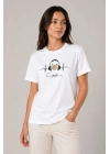Müzik Temalı Baskılı Tişört Bisiklet Yaka Kısa Kol T-Shirt - Beyaz