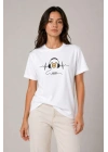 Müzik Temalı Baskılı Tişört Bisiklet Yaka Kısa Kol T-Shirt - Beyaz