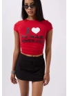 Nakış Detay Baskılı Crop T-Shirt