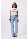 Nakış Detay Baskılı Crop T-Shirt