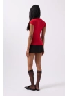 Nakış Detay Baskılı Crop T-Shirt