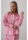 Nakış Detaylı Etekli Takım - Pembe
