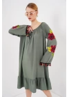 Nakışlı Midi Elbise 2531 - Haki