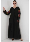 Nakışlı Uzun Elbise 2534 - Siyah