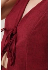 Ön Bağlama Detaylı Yelek Ve Pantolon Bordo İkili Takım
